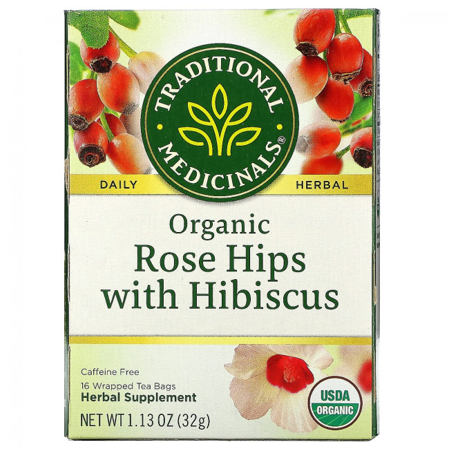 Traditional Medicinals, органические плоды шиповника с гибискусом, без кофеина, 16 чайных пакетиков в упаковке, 32 г (1,13 унции) Traditional Medicinals, органические плоды шиповника с гибискусом, без кофеина, 16 чайных пакетиков в упаковке, 32 г (1,13 унции)