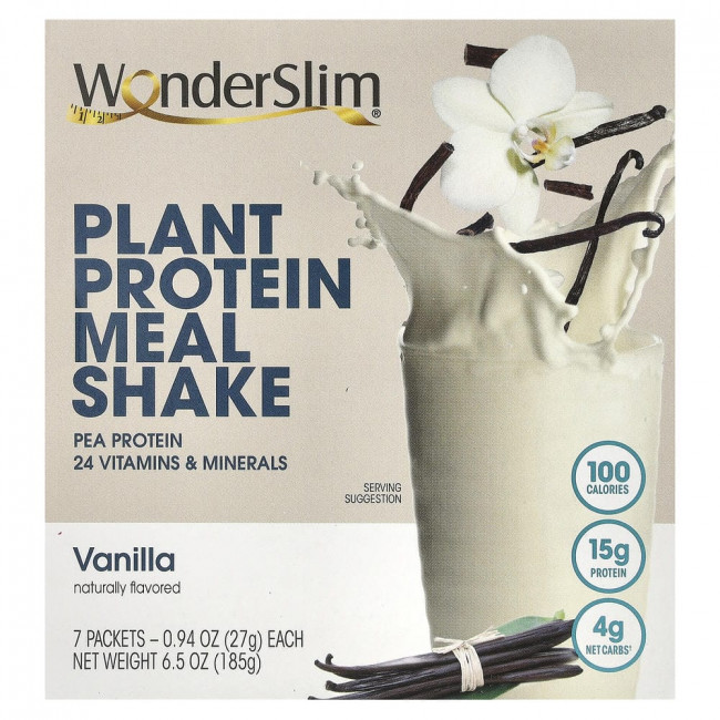 WonderSlim, протеиновый коктейль на растительной основе, ванильный, 7 пакетиков по 27 г (0,94 унции каждый) (товар снят с производства)