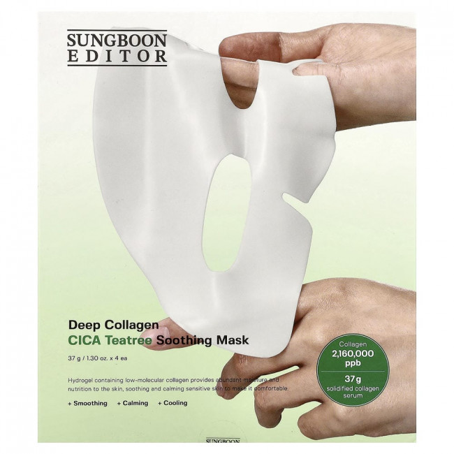 Sungboon Editor, Deep Collagen CICA Teatree Soothing Mask, 4 упаковки по 37 г (1,30 унции) каждая.