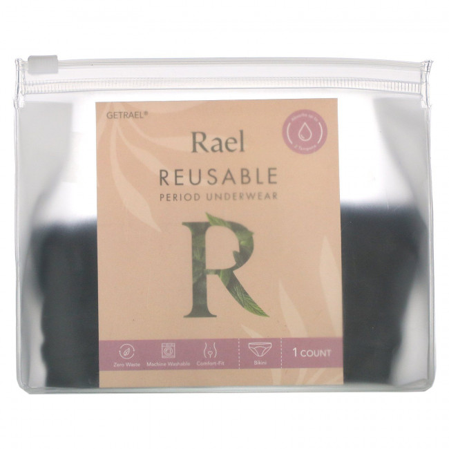 Rael, Многоразовое нижнее белье Period, бикини, большое, черное, 1 шт.