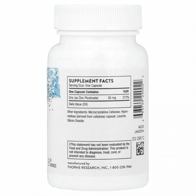 Thorne Research, Пиколинат Цинка с Удвоенной Эффективностью, 60 Растительных капсул