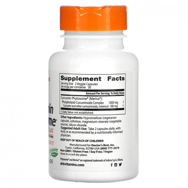 Doctor's Best, Phytosome, куркумин с Meriva, 500 мг, 60 вегетарианских капсул Doctor's Best, Phytosome, куркумин с Meriva, 500 мг, 60 вегетарианских капсул