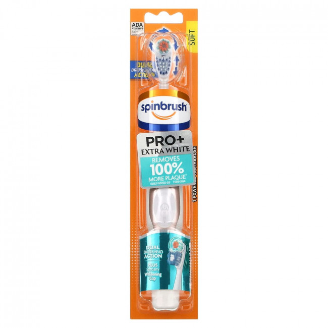 Spinbrush, Pro+ Extra White, Powered Toothbrush, Soft, 1 Toothbrush