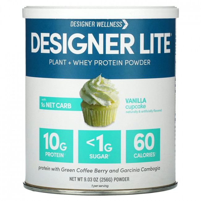 Designer Wellness, Designer Lite, Plant + Whey Protein Powder, Vanilla Cupcake, 9.03 oz (256 g)