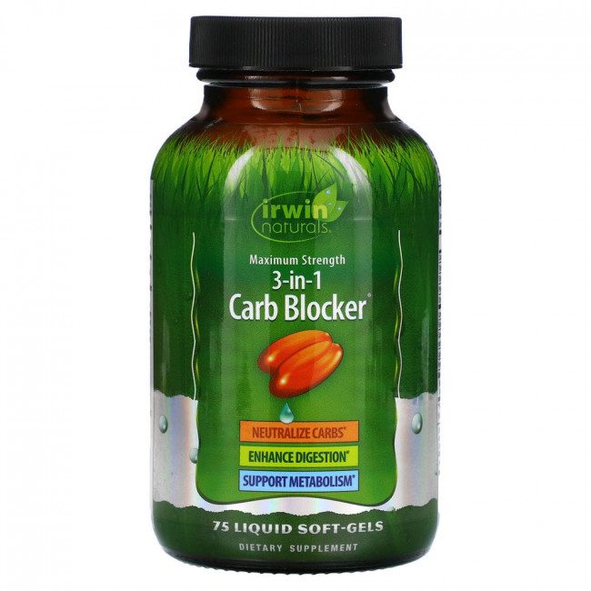 Irwin Naturals, Carb Blocker, блокатор углеводов 3-в-1, максимальный эффект, 75 капсул с жидкостью