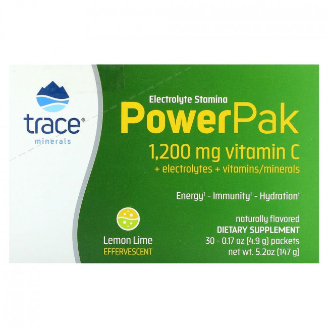 Trace Minerals ®, Electrolyte Stamina PowerPak, Лимонный лайм, 30 пакетов по 0,17 унции (4,9 г) каждый Trace Minerals ®, Electrolyte Stamina PowerPak, Лимонный лайм, 30 пакетов по 0,17 унции (4,9 г) каждый