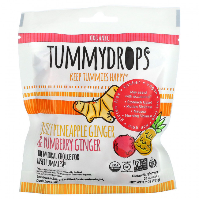 Tummydrops, Органический, сочный ананас, имбирь и юмберри, 33 пастилки, 105 г (3,7 унции) Tummydrops, Органический, сочный ананас, имбирь и юмберри, 33 пастилки, 105 г (3,7 унции)