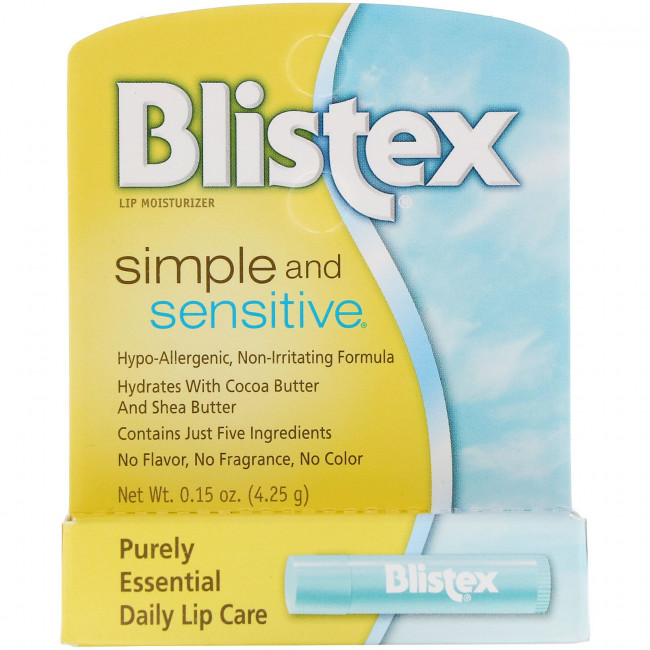 Blistex, Simple and Sensitive, увлажняющее средство для губ, 4,25 г (0,15 унции) Blistex, Simple and Sensitive, увлажняющее средство для губ, 4,25 г (0,15 унции)