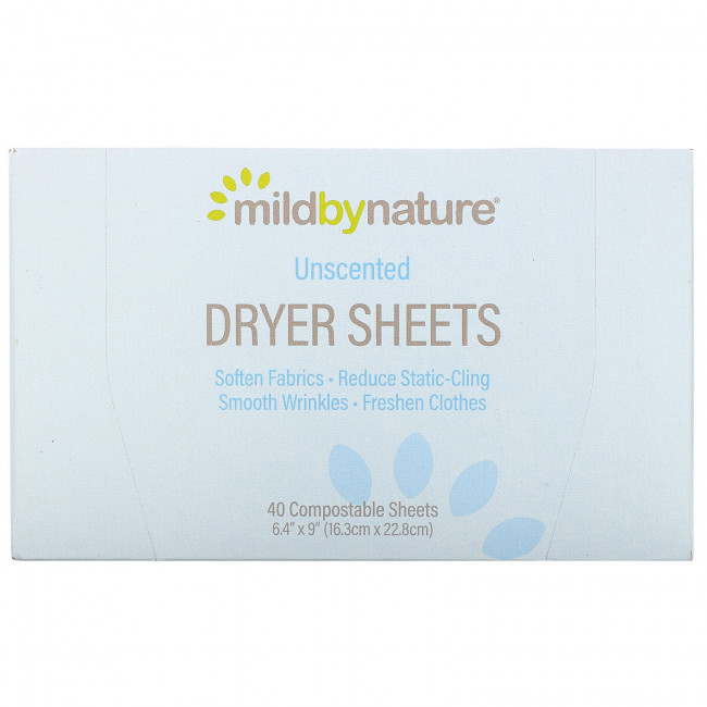 Mild By Nature, Салфетки с пропиткой антистатиком, без запаха, биоразлагаемые, 40 штук