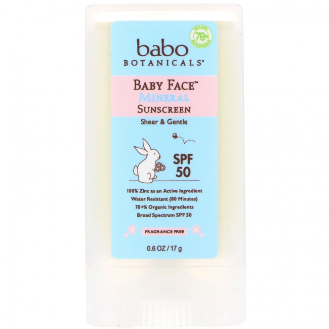 Babo Botanicals, Baby Face, солнцезащитное средство на минеральной основе в виде стика, SPF 50, 17 г Babo Botanicals, Baby Face, солнцезащитное средство на минеральной основе в виде стика, SPF 50, 17 г