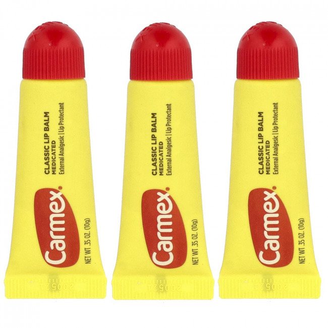 Carmex, классический бальзам для губ, лечебный, 3 тюбика по 10 г каждый.