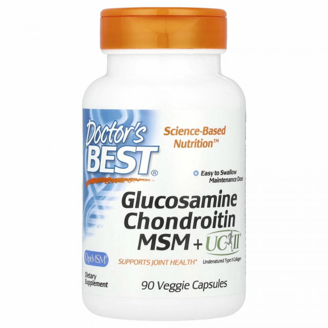 Doctor's Best, Глюкозамин хондроитин, МСМ + UCII, 90 растительных капсул
