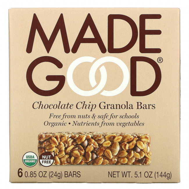 MadeGood, Батончики мюсли, шоколадная крошка, 6 батончиков, по 24 г (0,85 унции) MadeGood, Батончики мюсли, шоколадная крошка, 6 батончиков, по 24 г (0,85 унции)