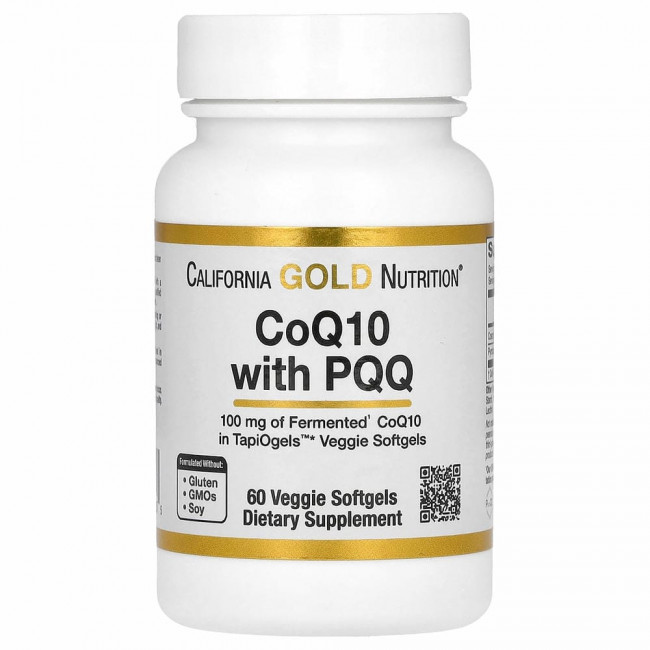 California Gold Nutrition, коэнзим Q10 с пирролохинолинхиноном (PQQ), 100 мг, 60 растительных капсул