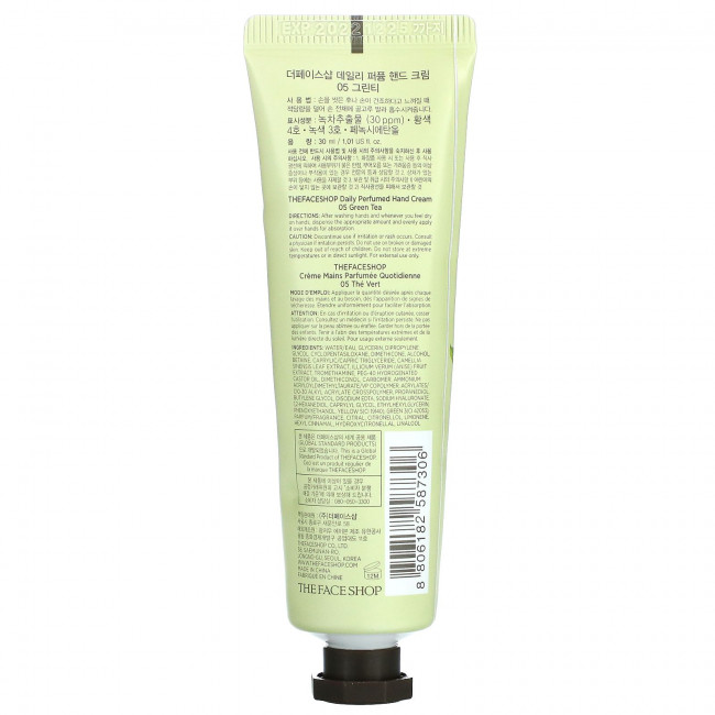The Face Shop, Парфюмированный крем для рук, зеленый чай, 30 мл (1,01 жидк. Унции)
