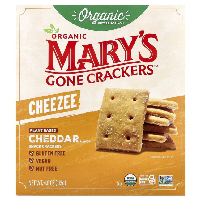 Mary's Gone Crackers, органические крекеры-снеки, со вкусом чеддера, 113 г (4 унции) Mary's Gone Crackers, органические крекеры-снеки, со вкусом чеддера, 113 г (4 унции)