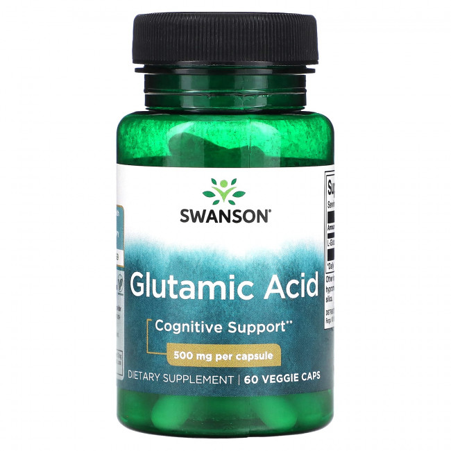 Swanson, Глутаминовая кислота, 500 мг, 60 растительных капсул Swanson, Глутаминовая кислота, 500 мг, 60 растительных капсул