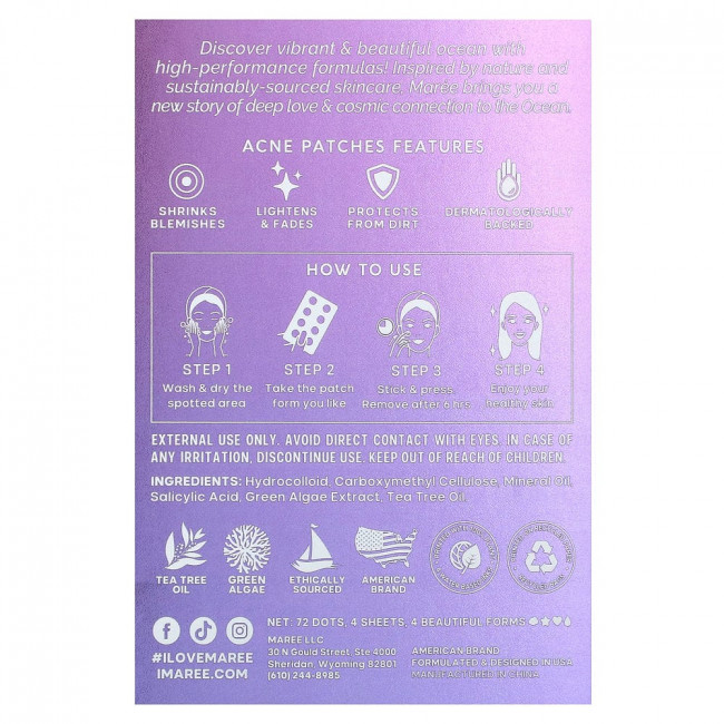 Maree, Marine Skincare Acne Patches, 72 Dots