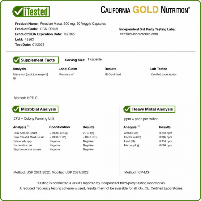 California Gold Nutrition, перуанская мака, 500 мг, 90 вегетарианских капсул California Gold Nutrition, перуанская мака, 500 мг, 90 вегетарианских капсул