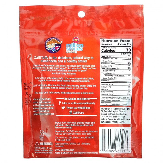 Zollipops, Zaffi, Keto Taffy, фрукты, 85 г (3 унции)