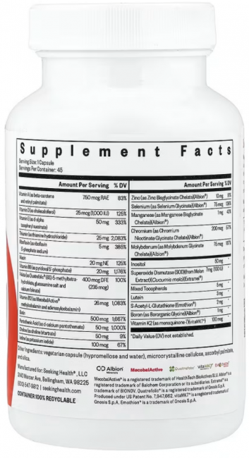 Seeking Health, Optimal Multivitamin Methyl One, с L-5-МТГФ и метилом B12, 45 вегетарианских капсул Seeking Health, Optimal Multivitamin Methyl One, с L-5-МТГФ и метилом B12, 45 вегетарианских капсул