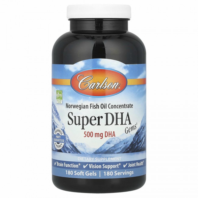 Carlson Labs, Super-DHA Gems, 500 мг, 180 желатиновых капсул Carlson Labs, Super-DHA Gems, 500 мг, 180 желатиновых капсул