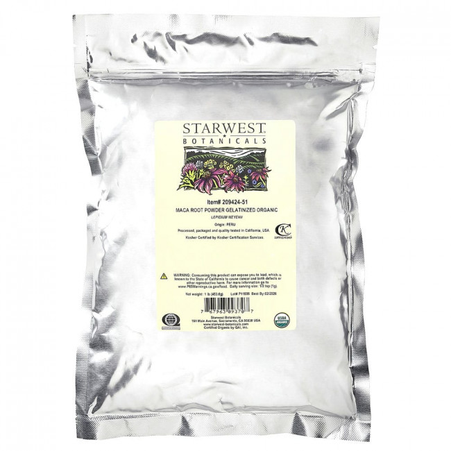 Starwest Botanicals, Органический геленизированный порошок из корня маки, 453,6 г (1 фунт)
