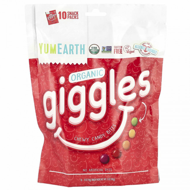 YumEarth, Organic Giggles, 10 упаковок снеков, по 14 г (0,5 унции) YumEarth, Organic Giggles, 10 упаковок снеков, по 14 г (0,5 унции)