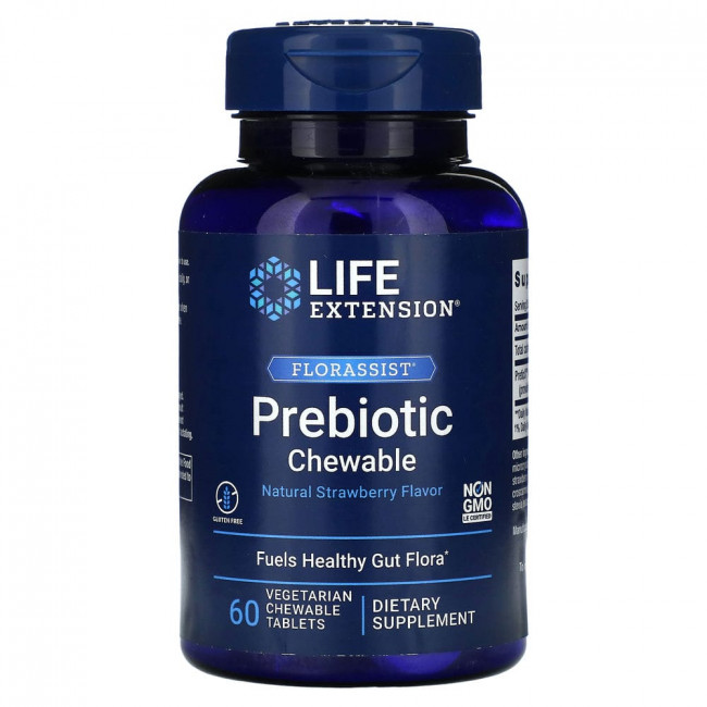 Life Extension, FLORASSIST Prebiotic Chewable, с натуральным клубничным вкусом, 60 жевательных таблеток