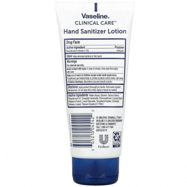 Vaseline, Clinical Care, дезинфицирующий лосьон для рук, 88,5 мл (3 жидк. Унции) Vaseline, Clinical Care, дезинфицирующий лосьон для рук, 88,5 мл (3 жидк. Унции)