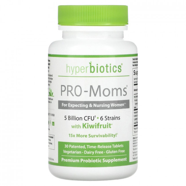 Hyperbiotics, PRO-Moms, с киви, 5 млрд КОЕ, 30 таблеток медленного высвобождения