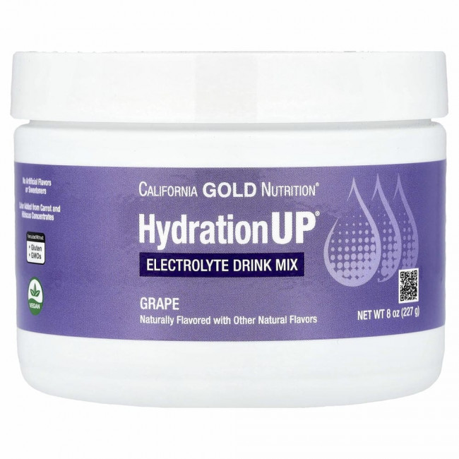California Gold Nutrition, HydrationUP, порошок для приготовления электролитического напитка, виноград, 227 г (8 унций)