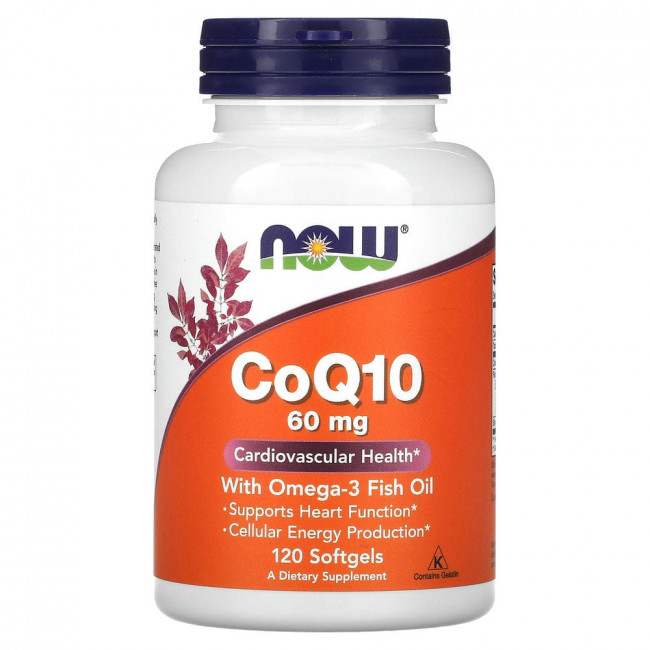 NOW Foods, коэнзим Q10 с рыбьим жиром с омега-3, 60 мг, 120 капсул NOW Foods, коэнзим Q10 с рыбьим жиром с омега-3, 60 мг, 120 капсул