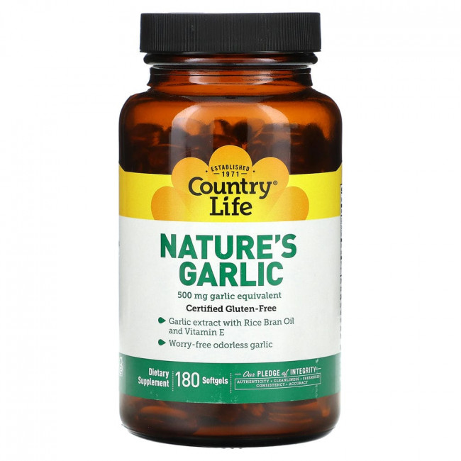 Country Life, Nature's Garlic, 500 мг, 180 мягких таблеток