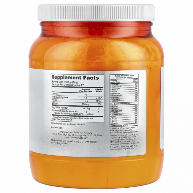 NOW Foods, Sports, протеин из яичного белка, протеиновый порошок, 544 г (1,2 фунта)