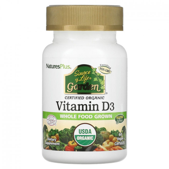 NaturesPlus, Source of Life, Garden, витамин D3, 60 веганских капсул NaturesPlus, Source of Life, Garden, витамин D3, 60 веганских капсул