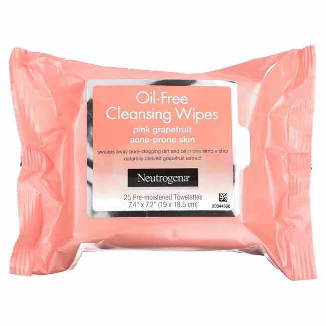 Neutrogena, Очищающие салфетки без масла, розовый грейпфрут, 2 упаковки, 25 предварительно увлажненных салфеток в каждой Neutrogena, Очищающие салфетки без масла, розовый грейпфрут, 2 упаковки, 25 предварительно увлажненных салфеток в каждой