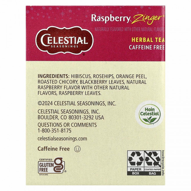 Celestial Seasonings, травяной чай, со вкусом пикантной малины, без кофеина, 20 чайных пакетиков, 45 г (1,6 унции) Celestial Seasonings, травяной чай, со вкусом пикантной малины, без кофеина, 20 чайных пакетиков, 45 г (1,6 унции)