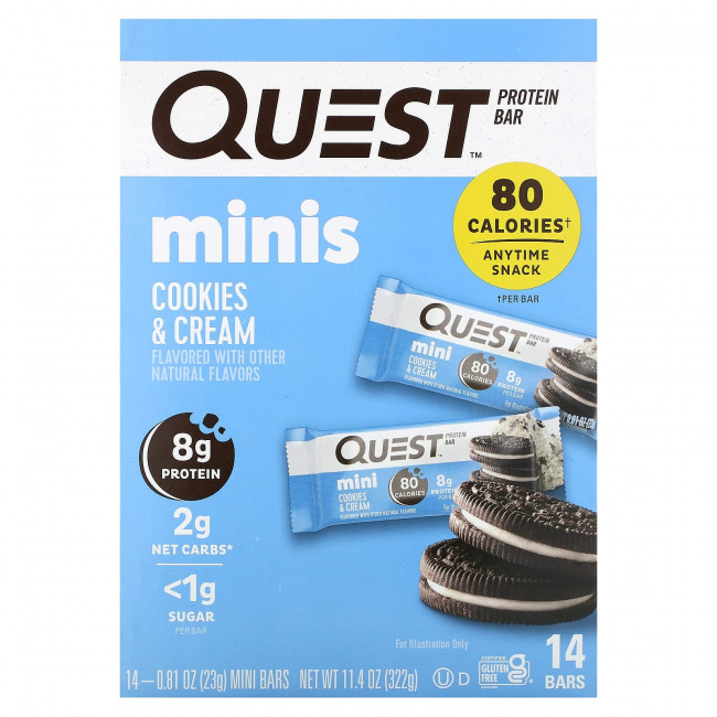 Quest Nutrition, Протеиновый батончик, мини-печенье, 14 батончиков, 23 г (0,81 унции) Quest Nutrition, Протеиновый батончик, мини-печенье, 14 батончиков, 23 г (0,81 унции)