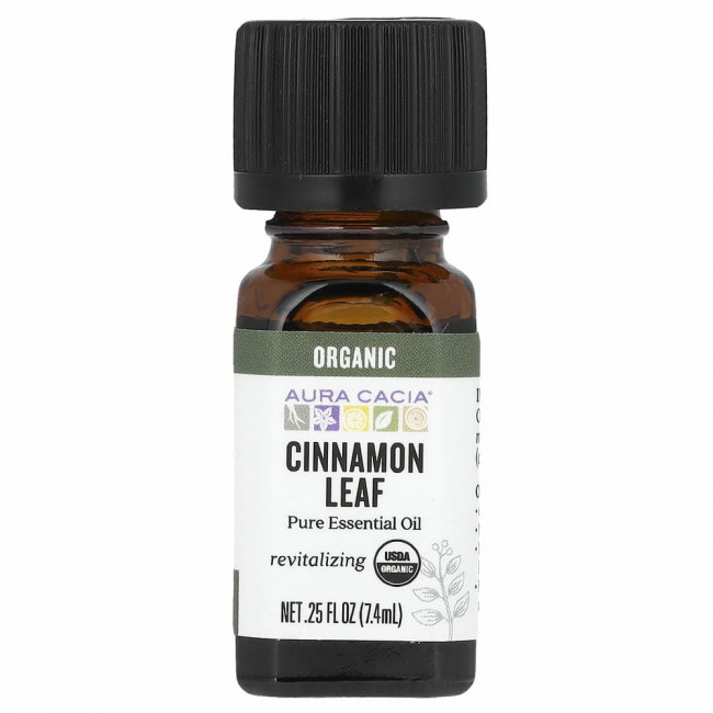 Aura Cacia, Органическое масло из листьев корицы, 0,25 жидких унций (7,4 мл)