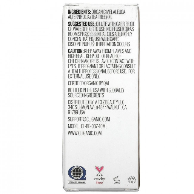 Cliganic, 100% чистое эфирное масло, чайное дерево, 10 мл (0,33 жидк. Унции)