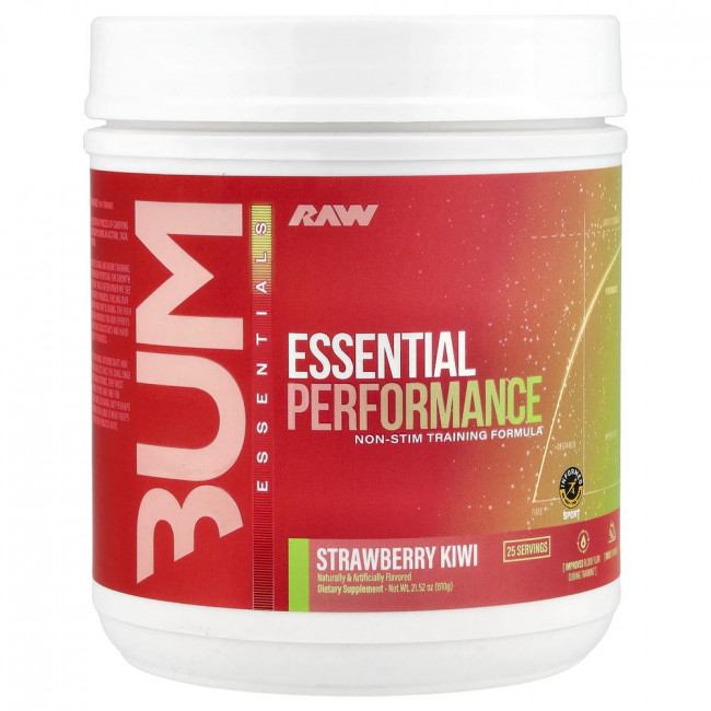 Raw Nutrition, Bum Essentials, Essential Performance, Non-Stim Training Formula, Strawberry Kiwi, 21.52 oz (610 g)