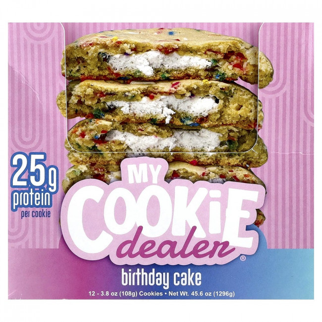 Протеиновое печенье My Cookie Dealer, протеиновое печенье, торт ко дню рождения, 12 штук, по 108 г каждая.