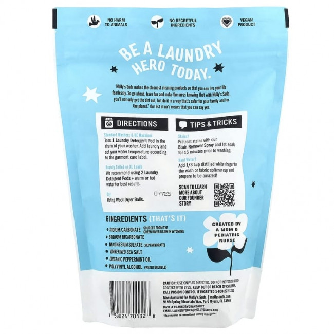 Molly's Suds, капсулы для стирки, с перечной мятой, 60 капсул, 0,84 кг (29,63 унции) Molly's Suds, капсулы для стирки, с перечной мятой, 60 капсул, 0,84 кг (29,63 унции)