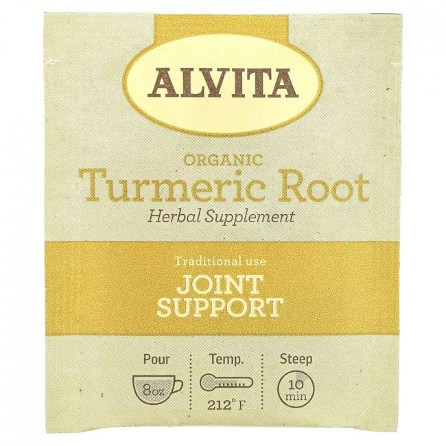 Alvita Teas, Organic Botanical Tea, Turmeric Root, Caffeine Free, 16 Individually Wrapped Tea Bags, 1.13 oz (32 g)