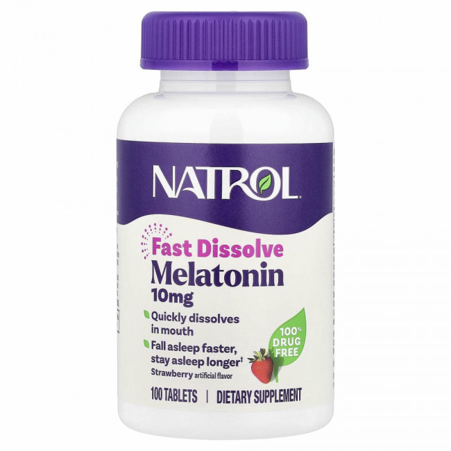 Natrol, Мелатонин, быстро растворяющийся, максимальная эффективность, клубника, 10 мг, 100 таблеток