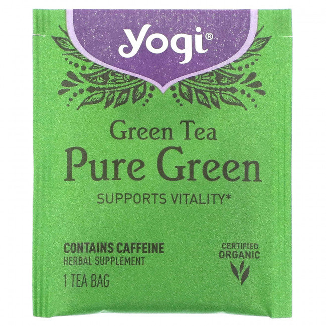 Yogi Tea, Зеленый чай «Чистый зеленый», 16 пакетиков, 1,09 унции (31 г)