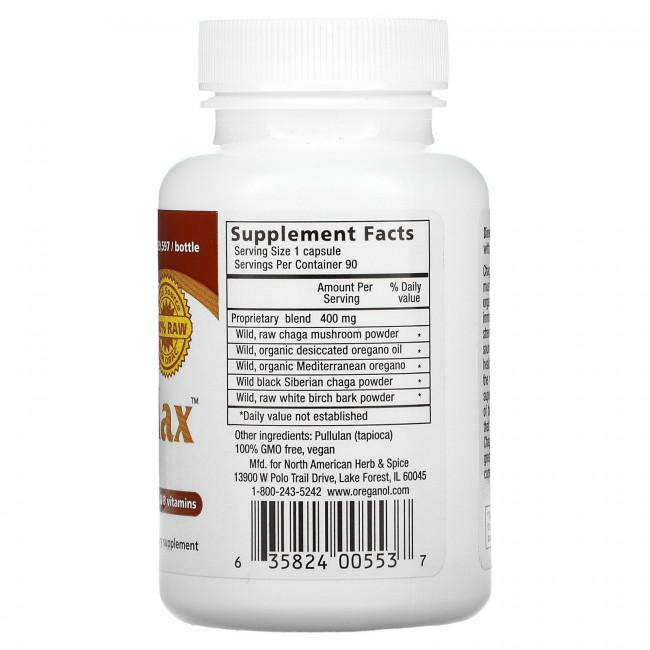 North American Herb & Spice, Сырой ChagaMax, 90 растительных капсул North American Herb & Spice, Сырой ChagaMax, 90 растительных капсул