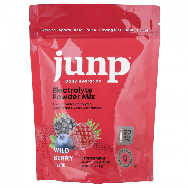 JUNP Hydration, электролитный порошковый комплекс, лесные ягоды, 20 пакетиков по 3,8 г каждый.