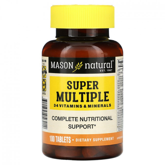 Mason Natural, Super Multiple 34 витаминов и минералов, 100 таблеток